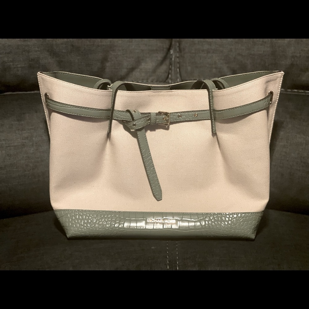 MICHAEL MICHAEL KORS
Emilia Large Canvas and Crocodile Embossed Tote Bag